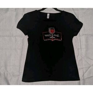 Chris's Stuff "Well Red" fonts and graphic Jeweled Black T Shirt Size Medium